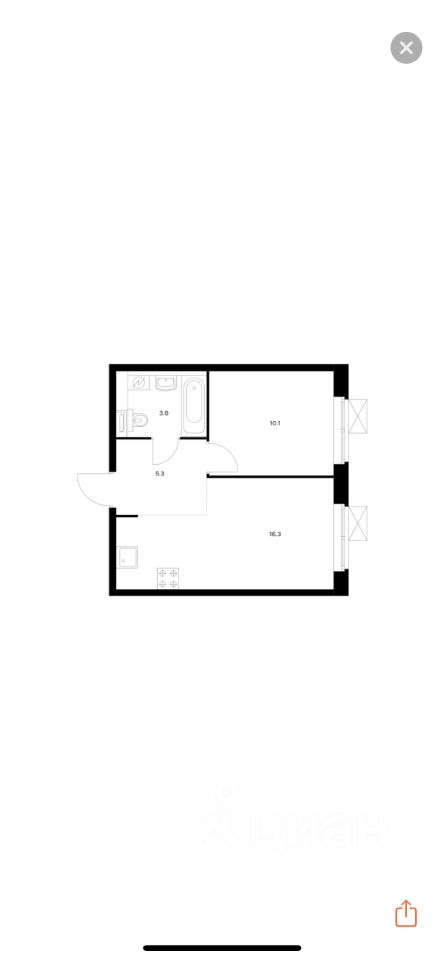 Купить однокомнатную квартиру 35.3м² ул. Летчика Ларюшина, 4к1, Люберцы ...