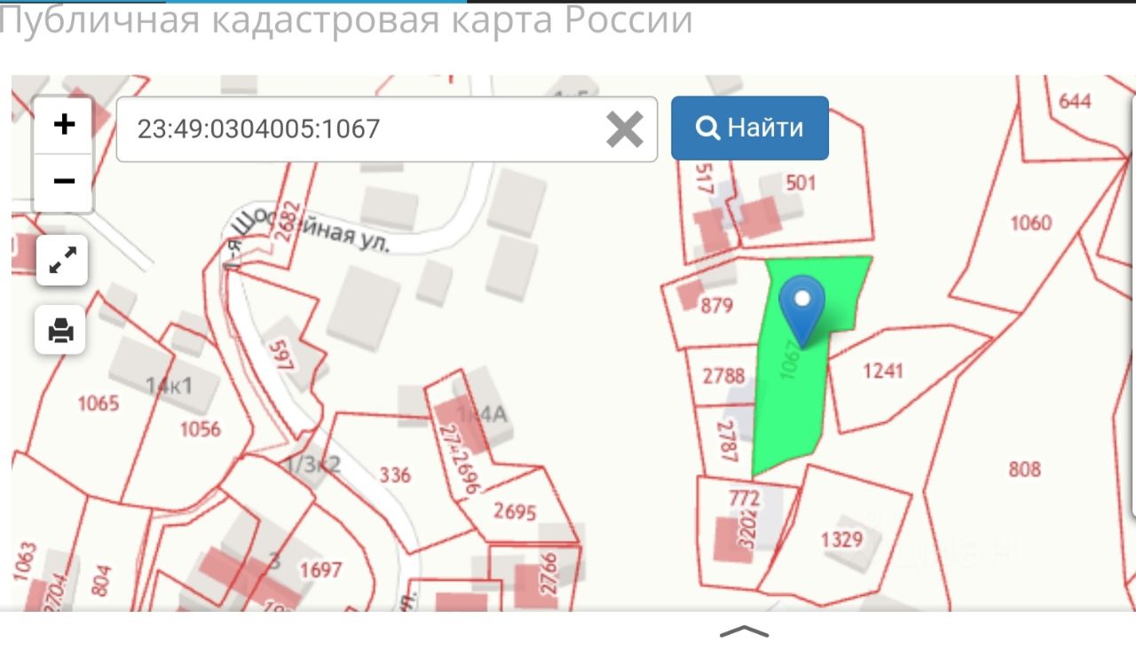 Публичная кадастровая карта Сочи. Участок 23:49:0304005:1058.