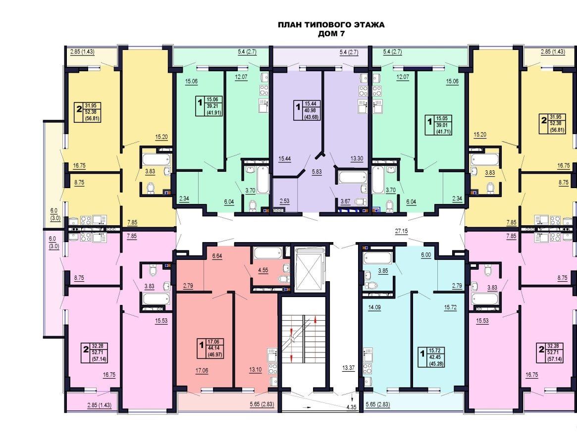 Планировка севастопольских квартир Купить двухкомнатную квартиру 61.38м² ул. Военных Строителей, 7к2, Севастополь, 