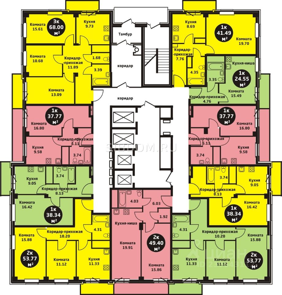Продажа однокомнатной квартиры 43.8м² ул. Калинина, 41В, Красноярск, Красноярский край, р-н Железнодорожный - база ЦИАН, объявление 239643112