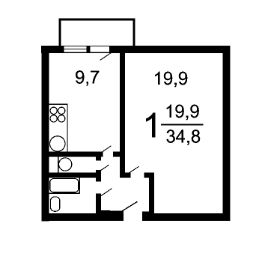 1-комн.кв., 35 м², этаж 3