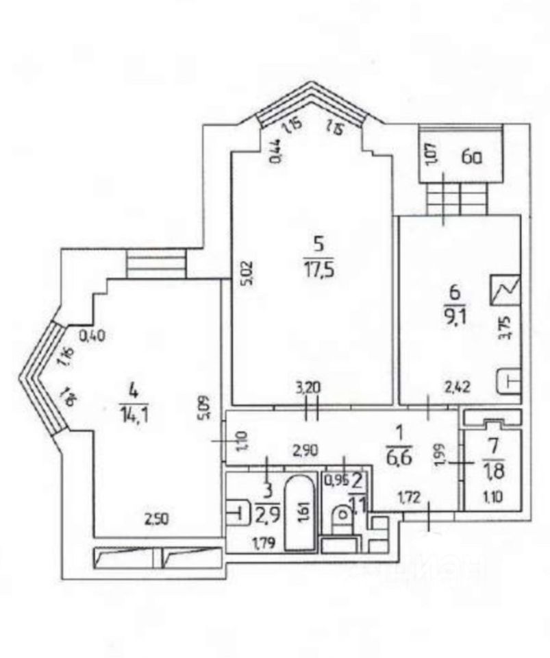 Продажа двухкомнатной квартиры 54м² ул. Потаповская Роща, 5к1, Москва ...