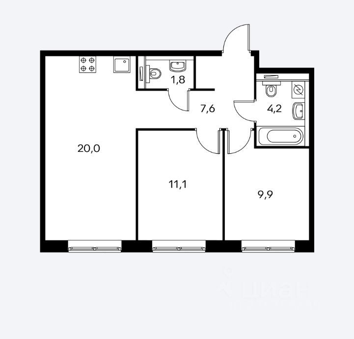 Продажа двухкомнатной квартиры 54.6м² Боровское ш., Москва, ЗАО, р-н Солнцево м. Тропарево - база ЦИАН, объявление 226358449