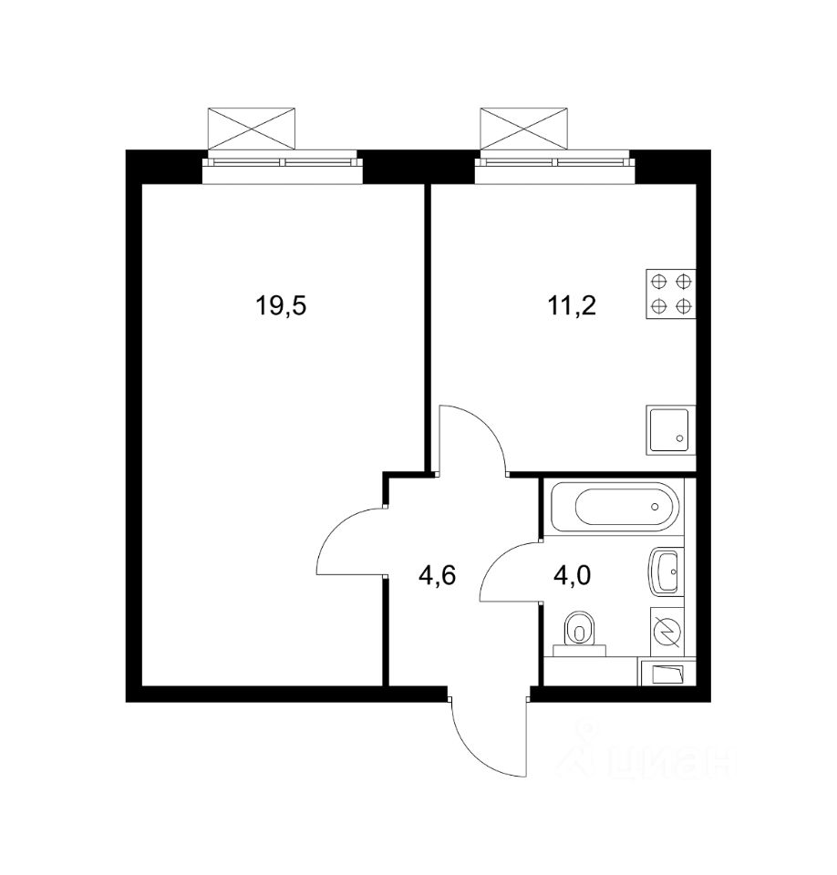 Планировка 1 комнатной квартиры 39м