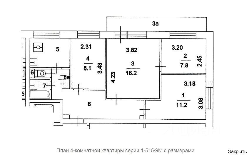 1 515 3 4. Панельный дом i-515/9ш. Планировка трехкомнатной i-515.