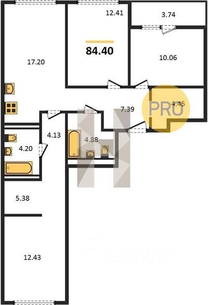 Купить трехкомнатную квартиру 84м² ул. Расковой, 8, Екатеринбург, Свердловская область, р-н Ленинский, мкр. Юго-Западный м. Геологическая - база ЦИАН, объявление 242418414