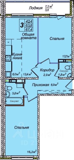 Продажа трехкомнатной квартиры 67.3м² 1-я Чулымская ул., 112, Новосибирск, Новосибирская область, р-н Ленинский, мкр. Лесоперевалка м. Площадь Ленина - база ЦИАН, объявление 219020185