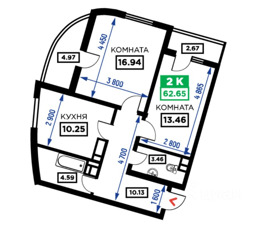 Купить двухкомнатную квартиру 63м² Старокубанская ул., Краснодар, Краснодарский край, Центральный, мкр. Дубинка - база ЦИАН, объявление 241000542