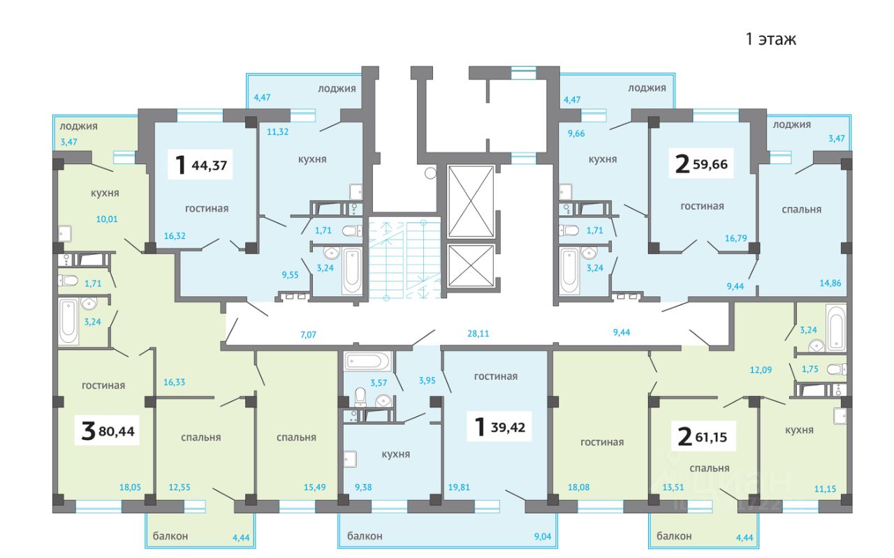 Продажа однокомнатной квартиры 44.37м² Красноярский край, Сосновоборск, 8-й микрорайон - база ЦИАН, объявление 199172284