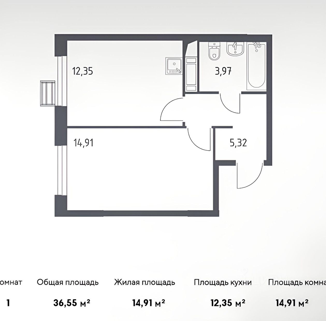 Купить однокомнатную квартиру 36.6м² Москва, НАО (Новомосковский ...