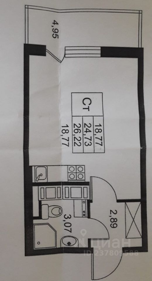 Продаю квартиру-студию 25м² аллея Арцеуловская, 23к1, Санкт-Петербург, р-н Приморский, Коломяги м. Комендантский проспект - база ЦИАН, объявление 237809588