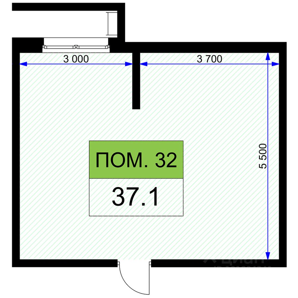 Площадь помещения 37 квадратов.