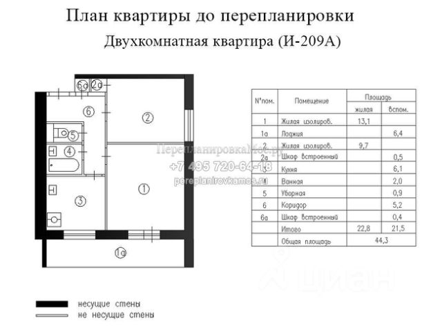 В двухкомнатной квартире площадь одной комнаты