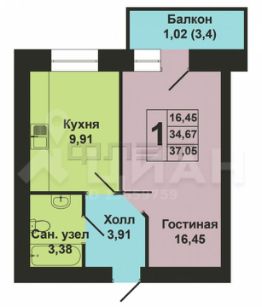Планировка этой квартиры по данным Циан