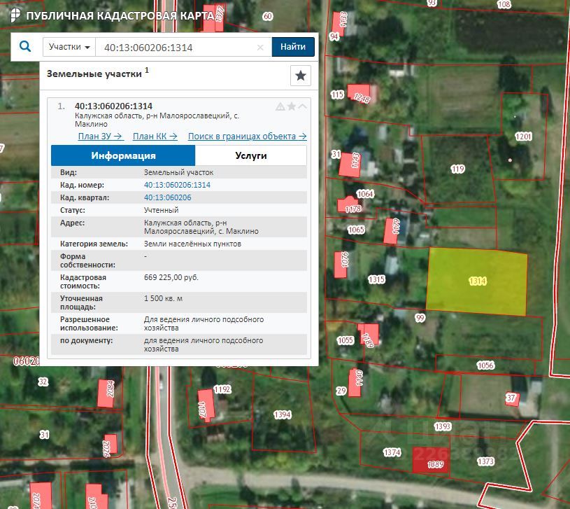 Публичная кадастровая карта малоярославецкого района калужской области