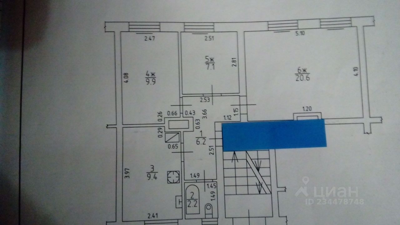 Продаю трехкомнатную квартиру 55.4м² ул. Павлика Морозова, 71, Калининград, Калининградская область, р-н Московский - база ЦИАН, объявление 234478748