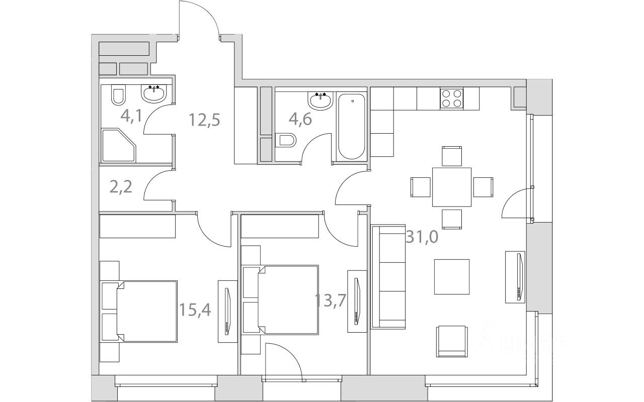 Продаю трехкомнатную квартиру 83.2м² Гжатская ул., Москва, ЗАО, р-н Можайский м. Пионерская - база ЦИАН, объявление 222729257