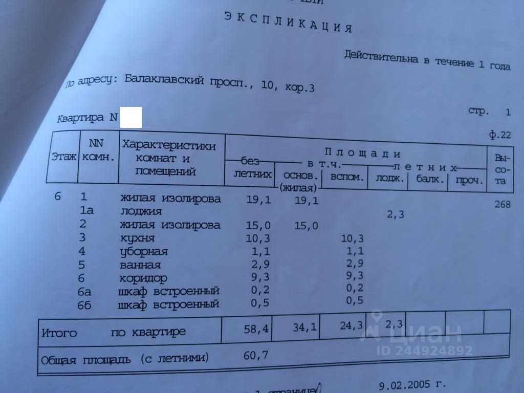 Продаю двухкомнатную квартиру 60.7м² Балаклавский просп., 10К3, Москва, ЮАО, р-н Нагорный м. Чертановская - база ЦИАН, объявление 244924892