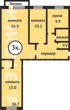 Планировка этой квартиры по данным Циан