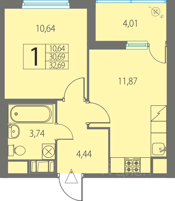 Продаю однокомнатную квартиру 32.69м² ул. Ясная, Ленинградская область, Всеволожский район, Заневское городское поселение, Янино-1 поселок м. Проспект Большевиков - база ЦИАН, объявление 247469060