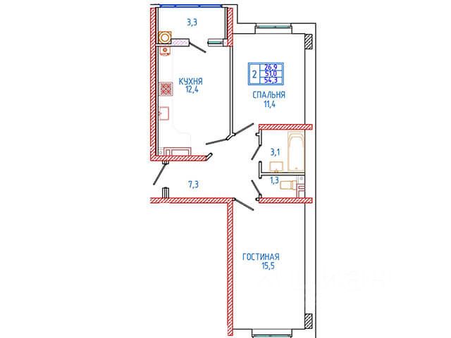 Продажа двухкомнатной квартиры 55м² ул. Тухачевского, 30/11, Ставрополь, Ставропольский край, р-н Промышленный, мкр. Перспективный - база ЦИАН, объявление 244551220