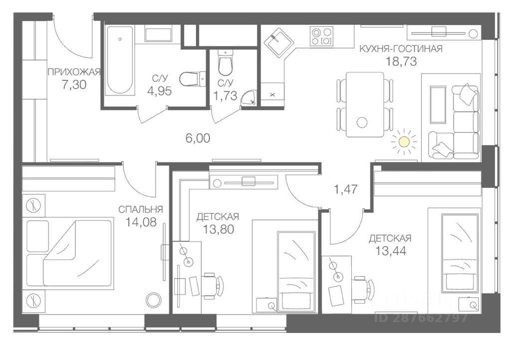 Купить трехкомнатную квартиру 81.5м² Шмитовский проезд, 2, Москва, ЦАО ...