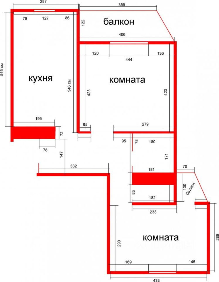 План 2х комнатной квартиры с размерами