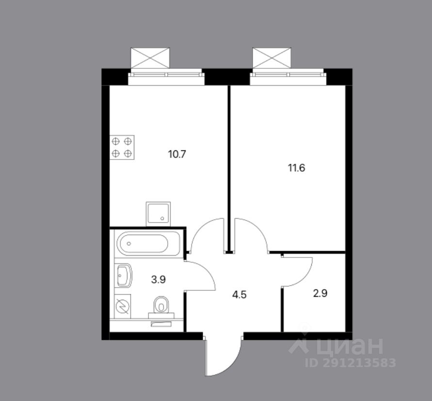 Аренда однокомнатной квартиры 33.6м² ул. Летчика Ларюшина, 12, Люберцы ...