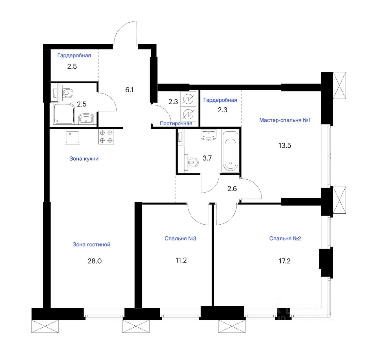 Купить четырехкомнатные апартаменты 92м² Волоколамское ш., 24к1, Москва ...