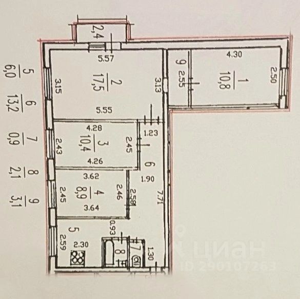 Планировка квартиры 504 серия Купить четырехкомнатную квартиру 72.9м² Дунайский просп., 5, Санкт-Петербург, р-