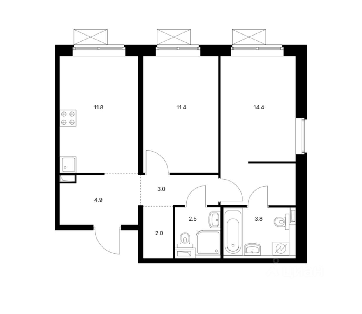 Купить двухкомнатную квартиру 53.8м² Московская область, Балашиха ...