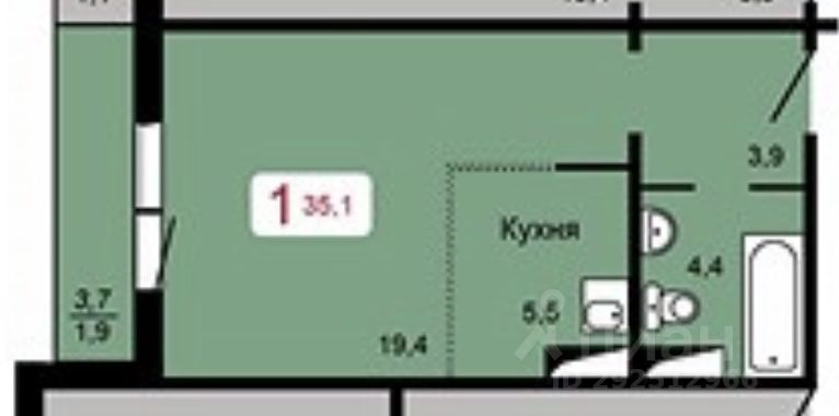 Купить однокомнатную квартиру 35.1м² ул. Кутузова, Красноярск ...