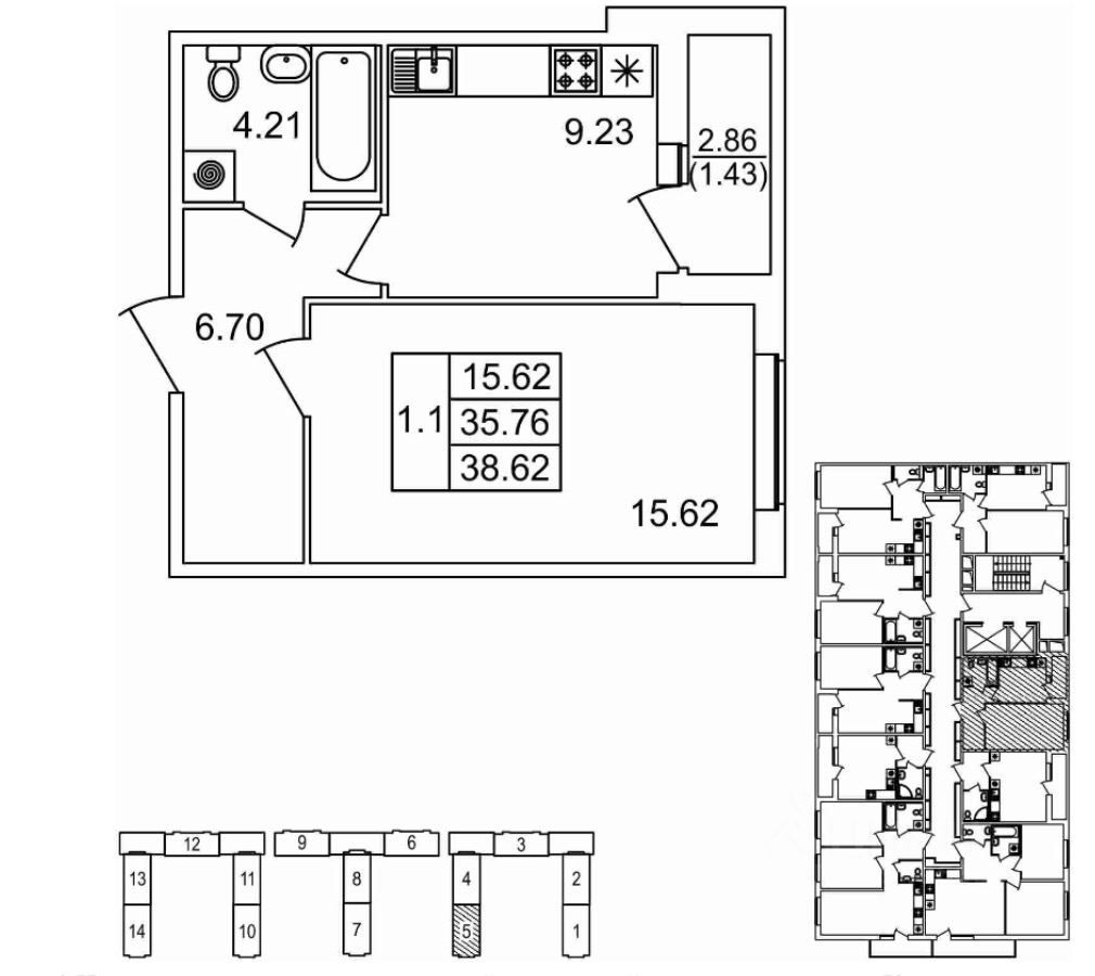 Продаю однокомнатную квартиру 38.62м² дор. Михайловская, 14к1, Санкт ...