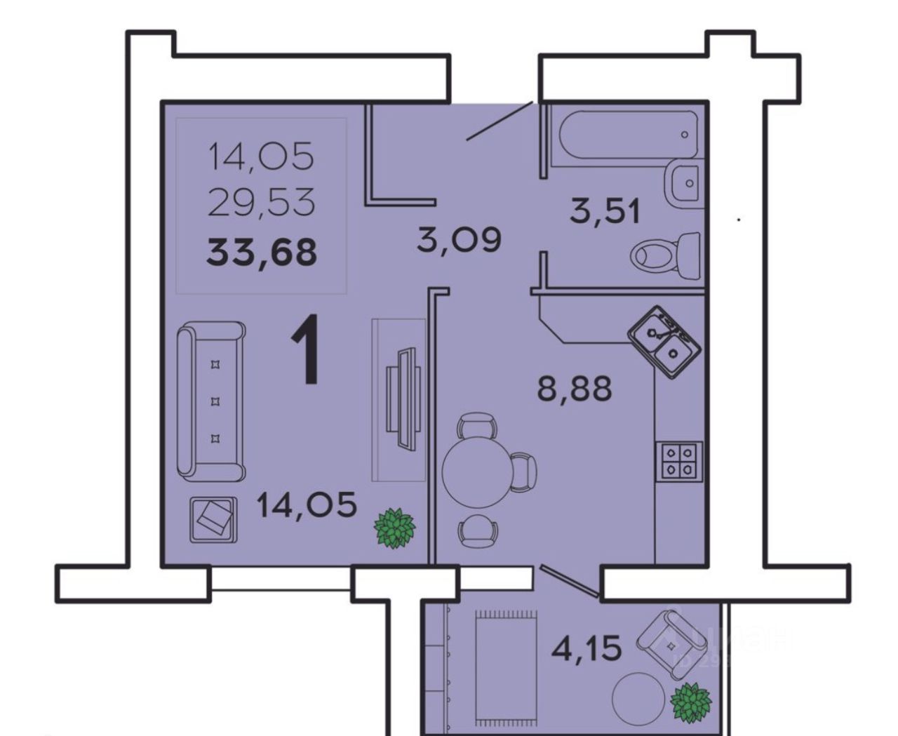 Продаю двухкомнатную квартиру 35.51м² Серпуховская ул., с4, Пенза, Пензенская об